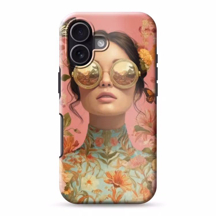 Vrouw - Bril - Roze - Bloemen Toughcase MagSafe Apple iPhone 17 klein -3d