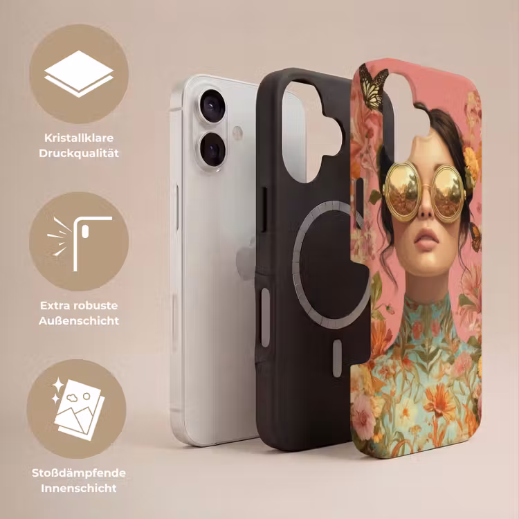 Vrouw - Bril - Roze - Bloemen Toughcase MagSafe Apple iPhone 17 klein -USP_Lagen_DE
