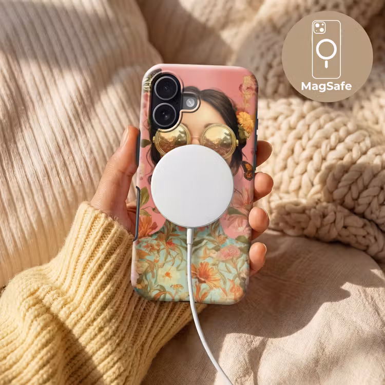 Vrouw - Bril - Roze - Bloemen Toughcase MagSafe Apple iPhone 17 klein -USP_MagsafeV
