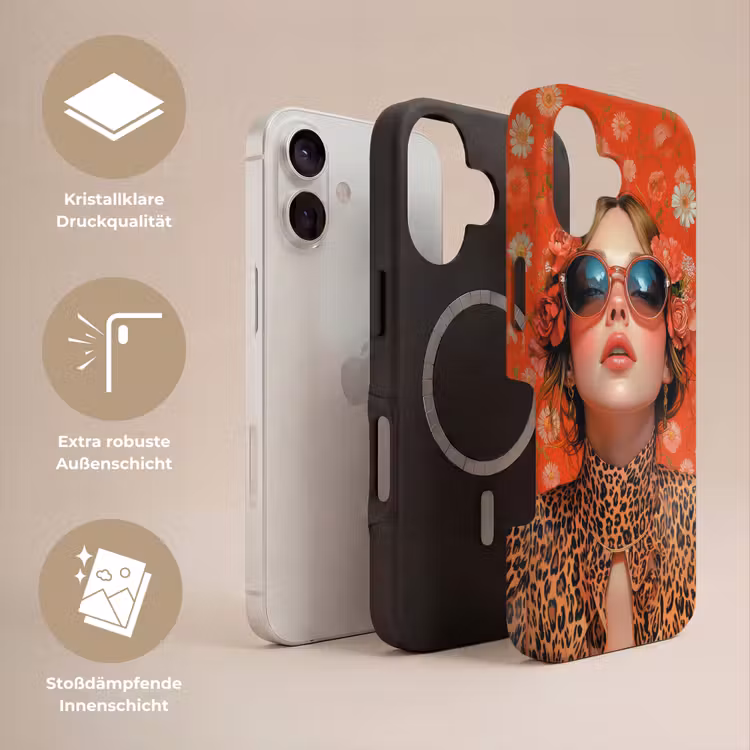 Vrouw - Kleurrijk - Dierenprint - Bloemen Toughcase MagSafe Apple iPhone 17 klein -USP_Lagen_DE