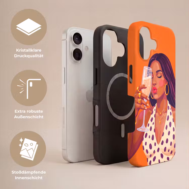 Vrouw - Champagne - Feest - Modern - Oranje Toughcase MagSafe Apple iPhone 17 klein -USP_Lagen_DE