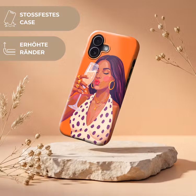 Vrouw - Champagne - Feest - Modern - Oranje Toughcase MagSafe Apple iPhone 17 klein -USP_RandenV_DE