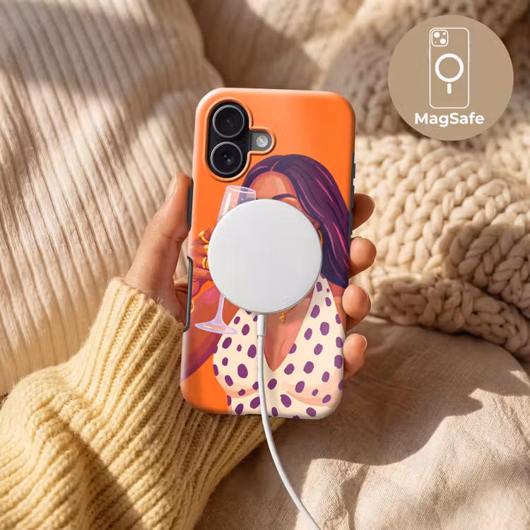 Vrouw - Champagne - Feest - Modern - Oranje Toughcase MagSafe Apple iPhone 17 klein -USP_MagsafeV