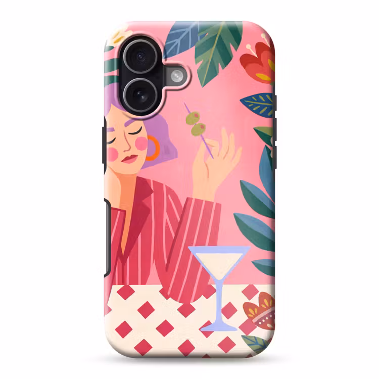 Vrouw - Cocktail - Bloemen - Modern - Roze Toughcase MagSafe Apple iPhone 17 klein -3d