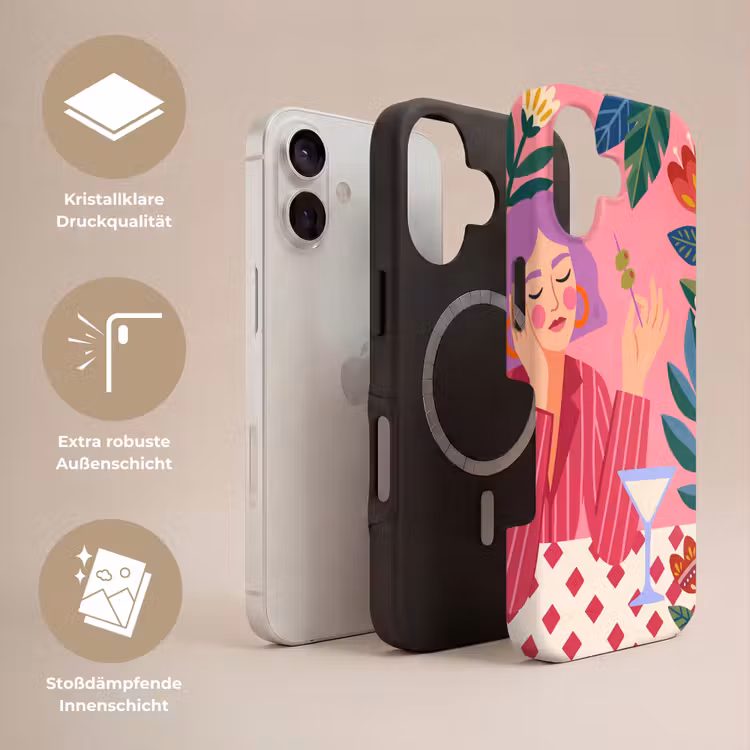 Vrouw - Cocktail - Bloemen - Modern - Roze Toughcase MagSafe Apple iPhone 17 klein -USP_Lagen_DE