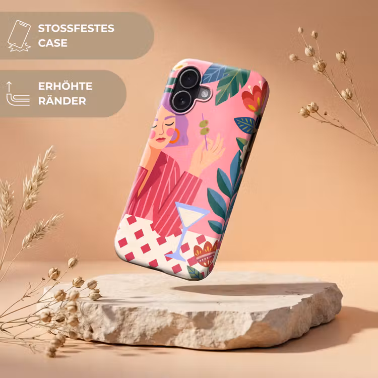 Vrouw - Cocktail - Bloemen - Modern - Roze Toughcase MagSafe Apple iPhone 17 klein -USP_RandenV_DE