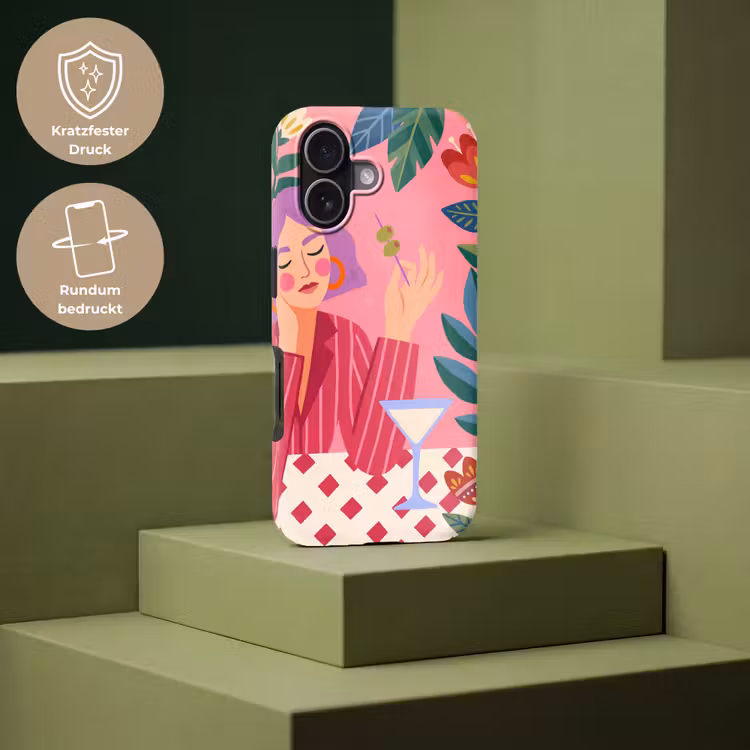 Vrouw - Cocktail - Bloemen - Modern - Roze Toughcase MagSafe Apple iPhone 17 klein -USP_PrintM_DE
