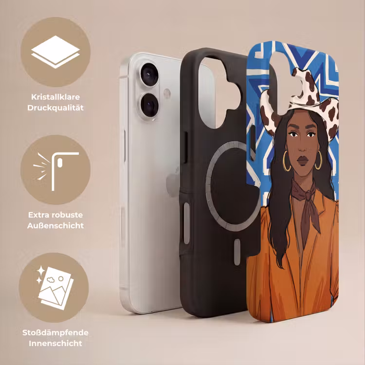 Vrouw - Cowboyhoed - Portret - Modern - Blauw Toughcase MagSafe Apple iPhone 17 klein -USP_Lagen_DE