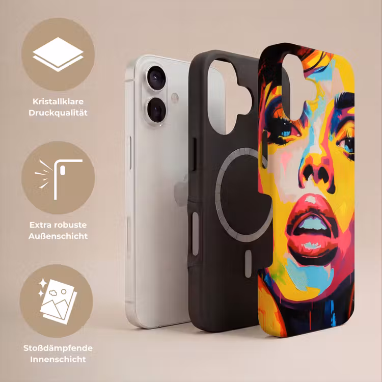 Vrouw - Gezicht - Kleurrijk Toughcase MagSafe Apple iPhone 17 klein -USP_Lagen_DE