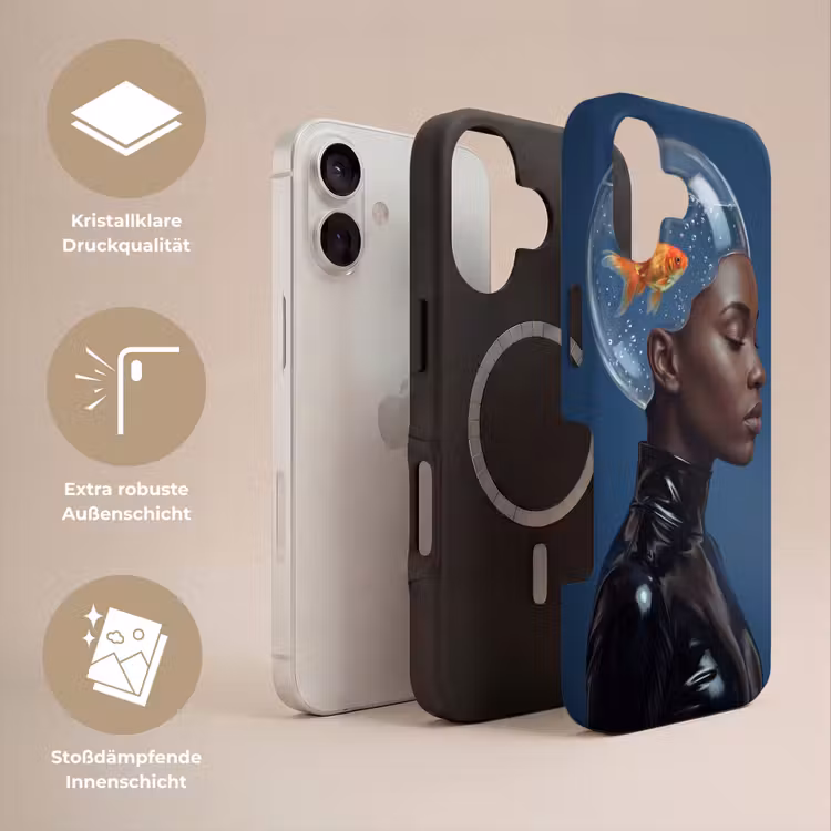 Vrouw - Goudvis - Hoofd - Abstract - Blauw Toughcase MagSafe Apple iPhone 17 klein -USP_Lagen_DE