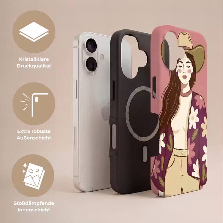 Vrouw - Hoed - Portret - Illustratie - Roze Toughcase MagSafe Apple iPhone 17 klein -USP_Lagen_DE
