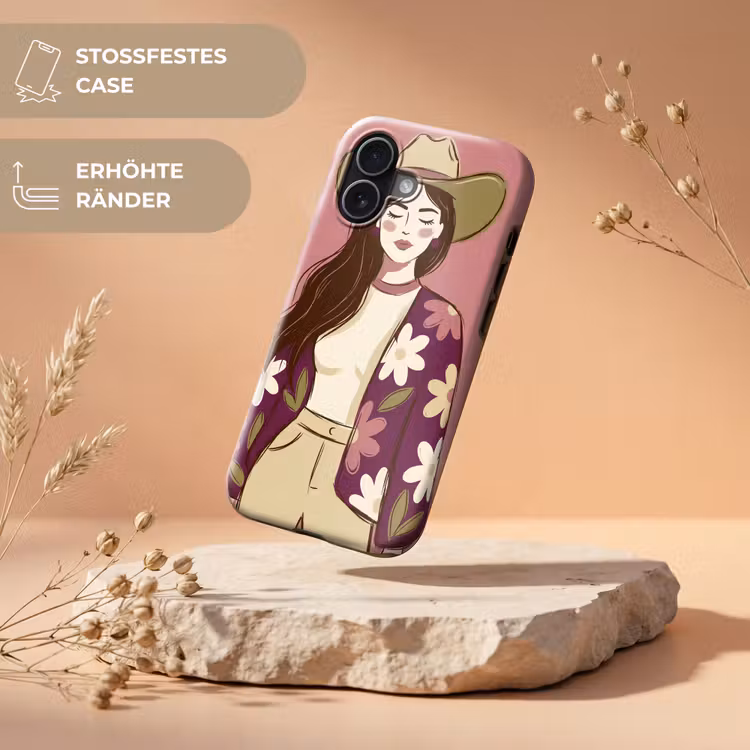 Vrouw - Hoed - Portret - Illustratie - Roze Toughcase MagSafe Apple iPhone 17 klein -USP_RandenV_DE