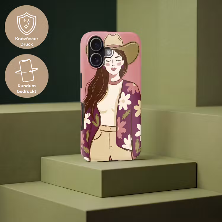 Vrouw - Hoed - Portret - Illustratie - Roze Toughcase MagSafe Apple iPhone 17 klein -USP_PrintM_DE