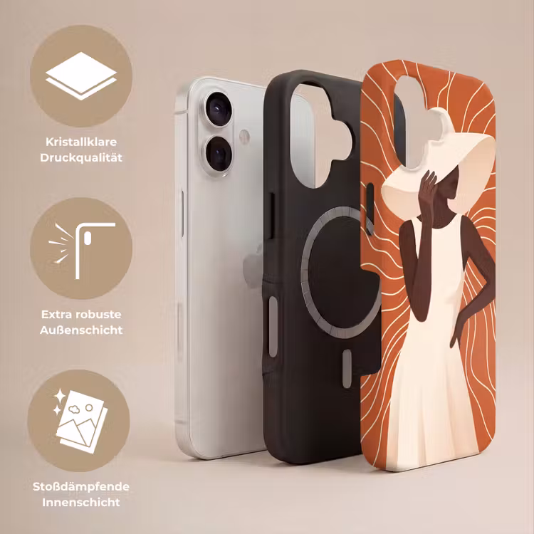 Vrouw - Hoed - Portret - Modern - Beige Toughcase MagSafe Apple iPhone 17 klein -USP_Lagen_DE