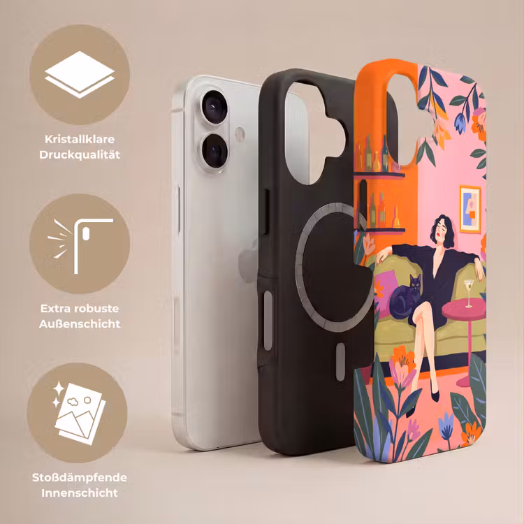 Vrouw - Kat - Interieur - Modern - Kleurrijk Toughcase MagSafe Apple iPhone 17 klein -USP_Lagen_DE