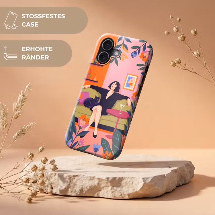 Vrouw - Kat - Interieur - Modern - Kleurrijk Toughcase MagSafe Apple iPhone 17 klein -USP_RandenV_DE
