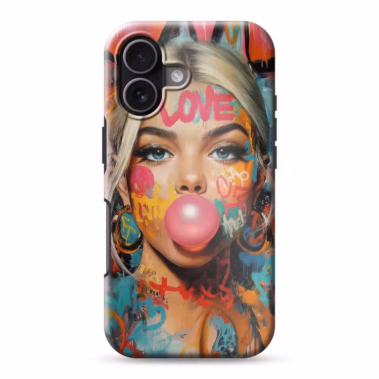 Vrouw - Kauwgom - Graffiti - Love Toughcase MagSafe Apple iPhone 17 klein -3d