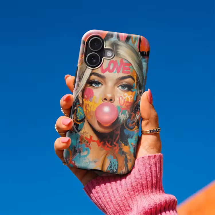 Vrouw - Kauwgom - Graffiti - Love Toughcase MagSafe Apple iPhone 17 klein -Sfeer1V