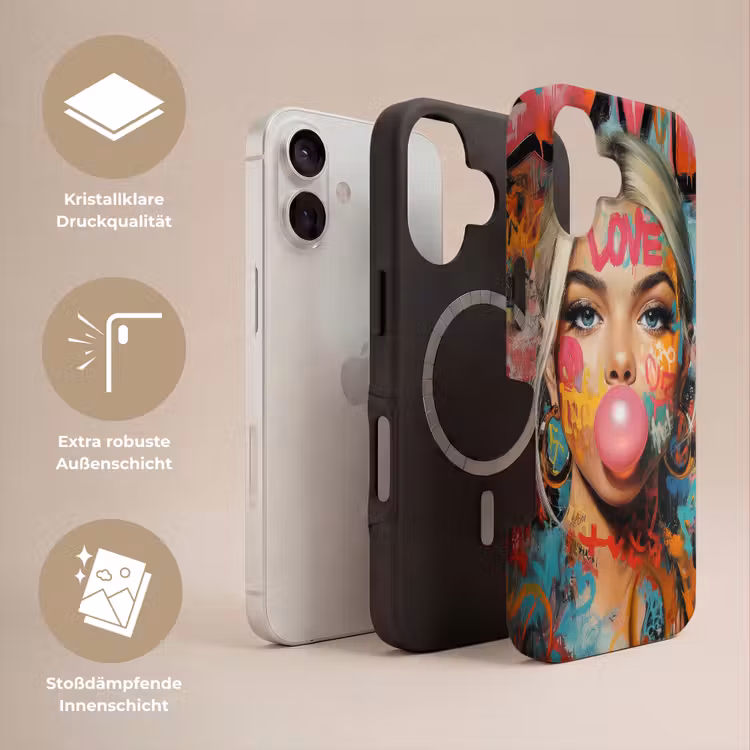 Vrouw - Kauwgom - Graffiti - Love Toughcase MagSafe Apple iPhone 17 klein -USP_Lagen_DE