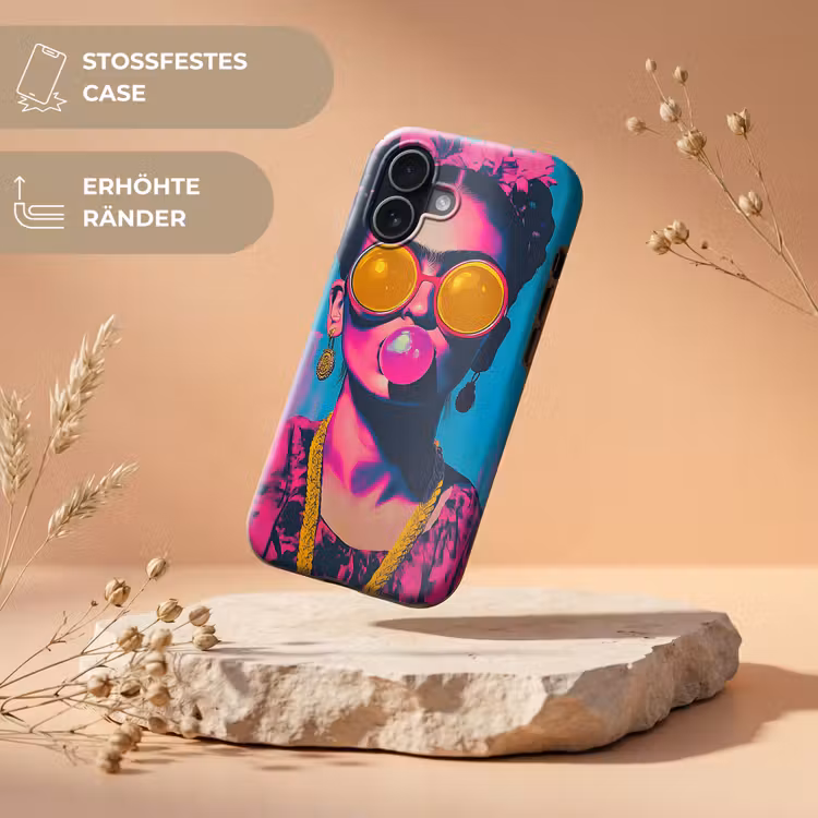 Vrouw - Kauwgom - Zonnebril - Oranje Toughcase MagSafe Apple iPhone 17 klein -USP_RandenV_DE
