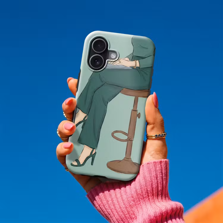 Vrouw - Laptop - Zittend - Illustratie - Groen Toughcase MagSafe Apple iPhone 17 klein -Sfeer1V