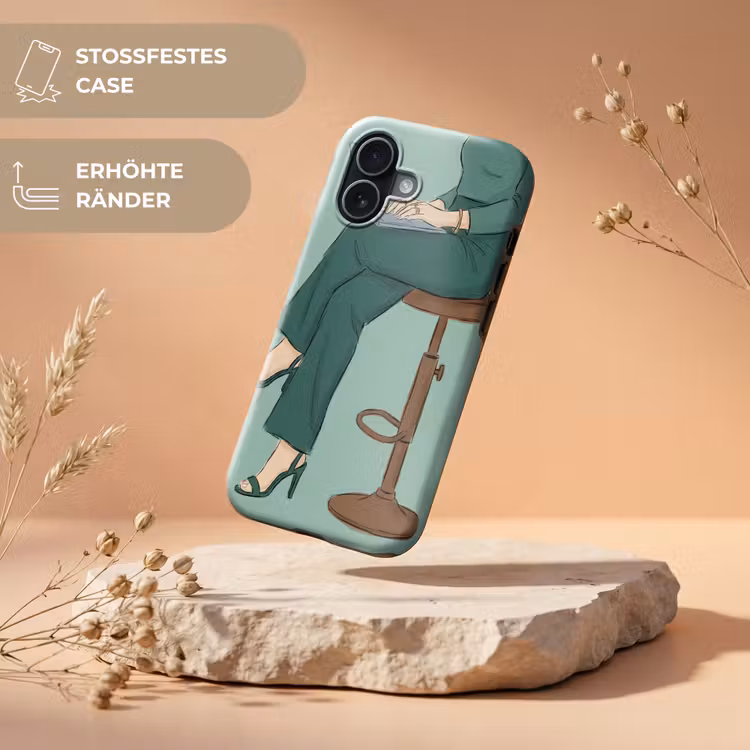 Vrouw - Laptop - Zittend - Illustratie - Groen Toughcase MagSafe Apple iPhone 17 klein -USP_RandenV_DE