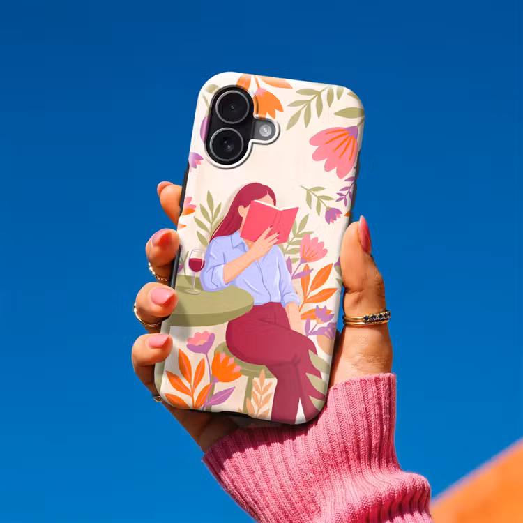 Vrouw - Lezen - Thuis - Modern - Bloemen Toughcase MagSafe Apple iPhone 17 klein -Sfeer1V