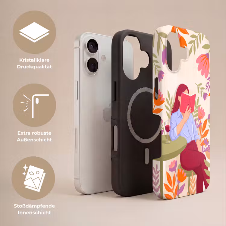 Vrouw - Lezen - Thuis - Modern - Bloemen Toughcase MagSafe Apple iPhone 17 klein -USP_Lagen_DE