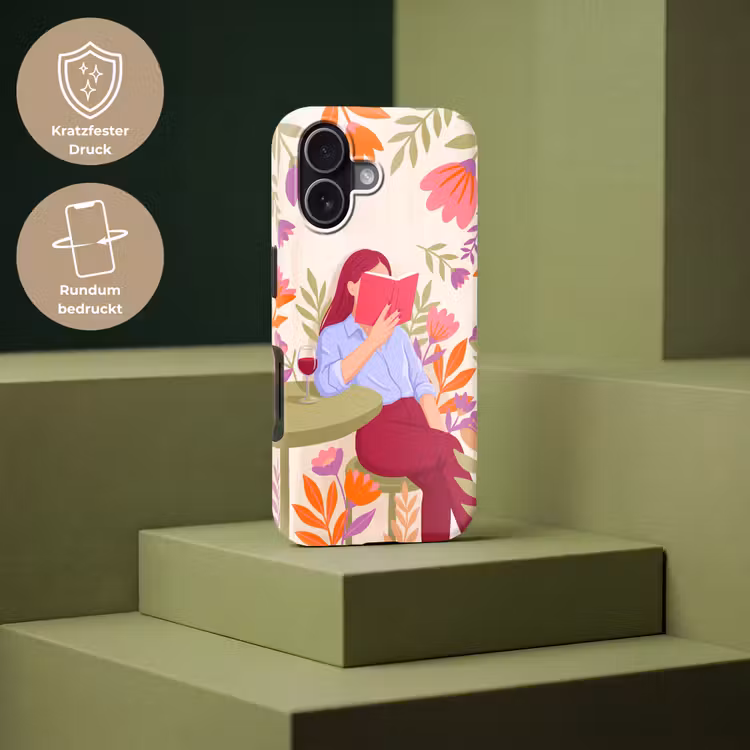 Vrouw - Lezen - Thuis - Modern - Bloemen Toughcase MagSafe Apple iPhone 17 klein -USP_PrintM_DE