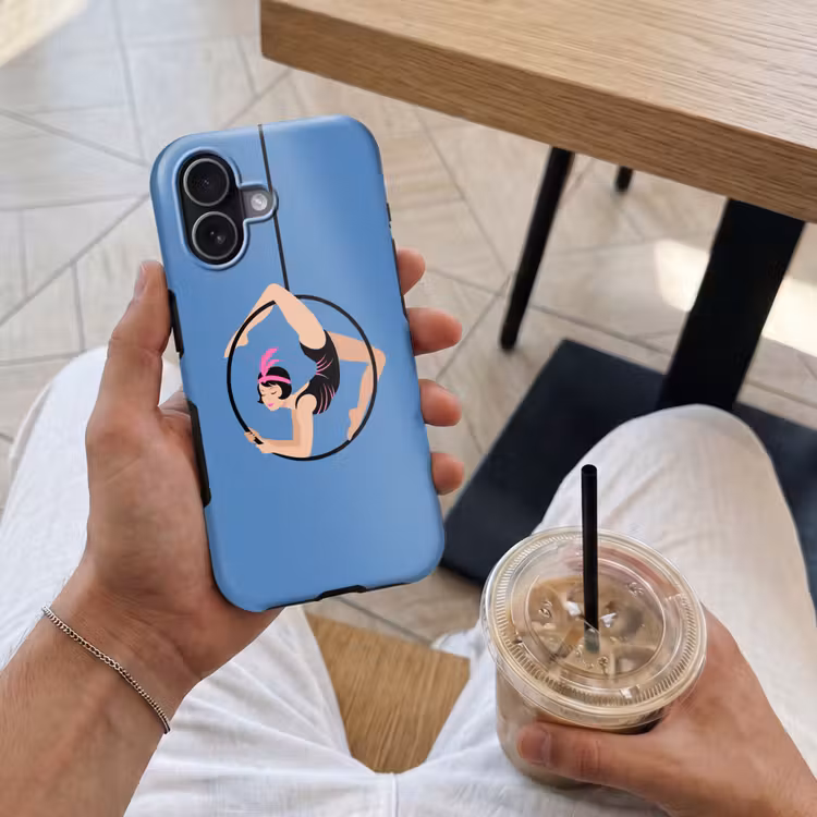 Vrouw - Aerial hoop - Art deco - Illustratie - Blauw Toughcase MagSafe Apple iPhone 17 klein -Sfeer1M