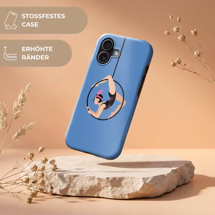 Vrouw - Aerial hoop - Art deco - Illustratie - Blauw Toughcase MagSafe Apple iPhone 17 klein -USP_RandenV_DE