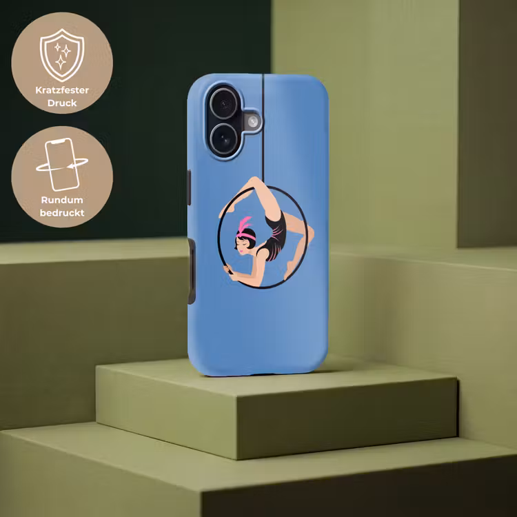 Vrouw - Aerial hoop - Art deco - Illustratie - Blauw Toughcase MagSafe Apple iPhone 17 klein -USP_PrintM_DE