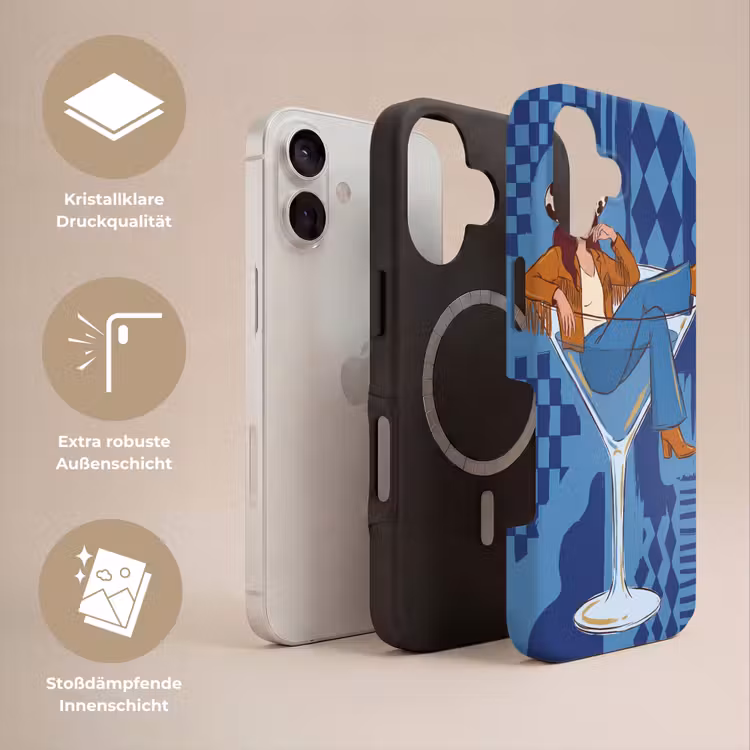 Vrouw - Martini glas - Abstract - Blauw - Kunst Toughcase MagSafe Apple iPhone 17 klein -USP_Lagen_DE