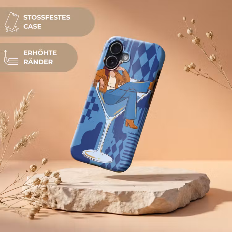 Vrouw - Martini glas - Abstract - Blauw - Kunst Toughcase MagSafe Apple iPhone 17 klein -USP_RandenV_DE