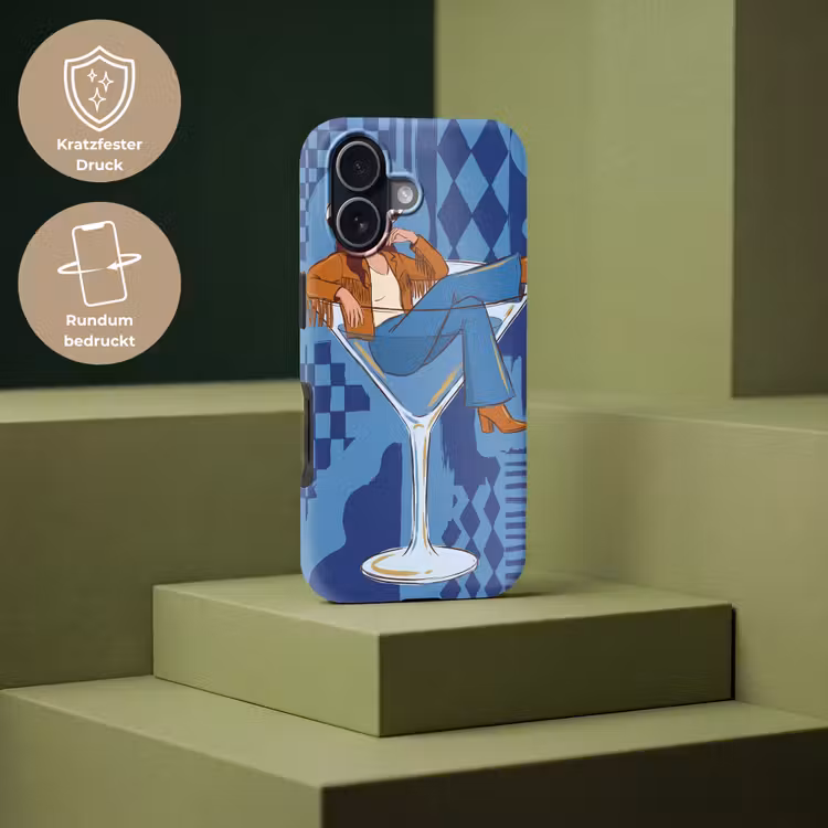 Vrouw - Martini glas - Abstract - Blauw - Kunst Toughcase MagSafe Apple iPhone 17 klein -USP_PrintM_DE