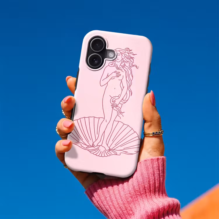 Vrouw - Schelp - Kunst - Lijntekening - Roze Toughcase MagSafe Apple iPhone 17 klein -Sfeer1V