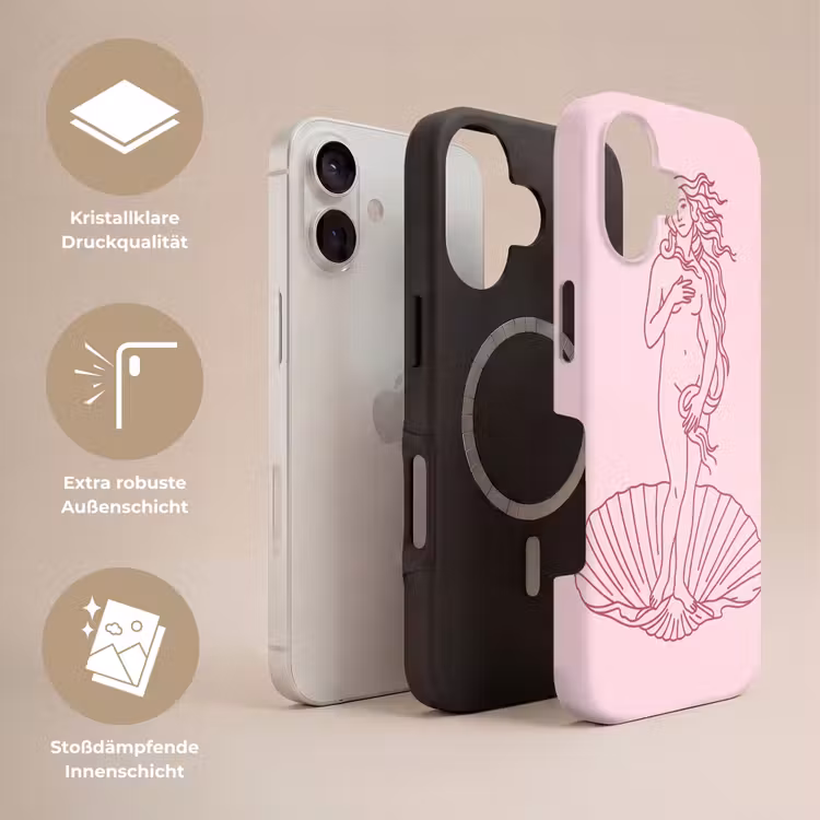 Vrouw - Schelp - Kunst - Lijntekening - Roze Toughcase MagSafe Apple iPhone 17 klein -USP_Lagen_DE