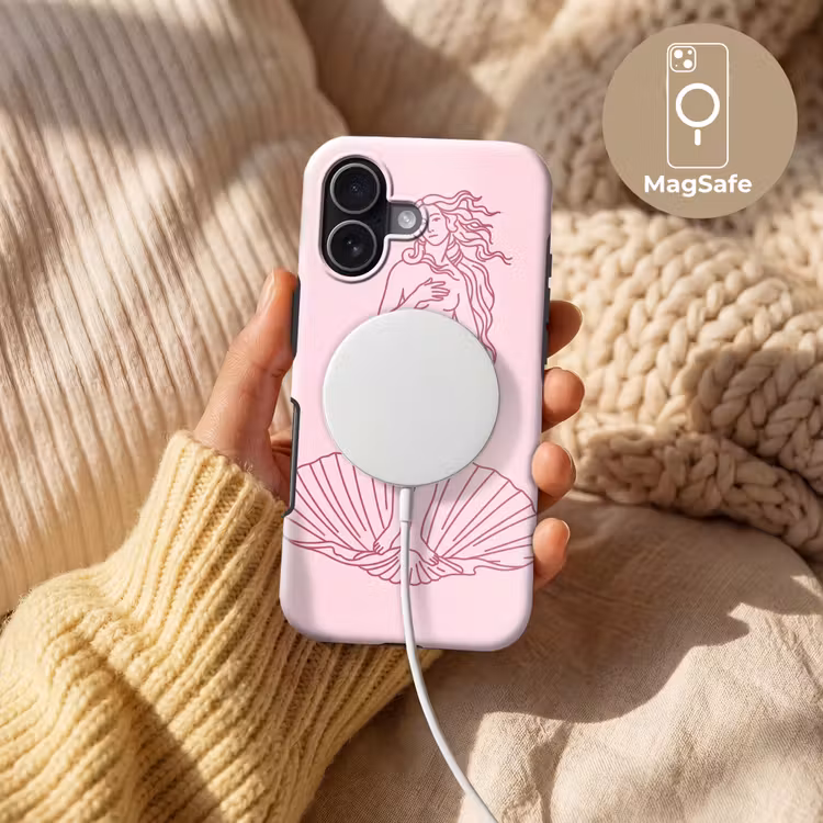 Vrouw - Schelp - Kunst - Lijntekening - Roze Toughcase MagSafe Apple iPhone 17 klein -USP_MagsafeV