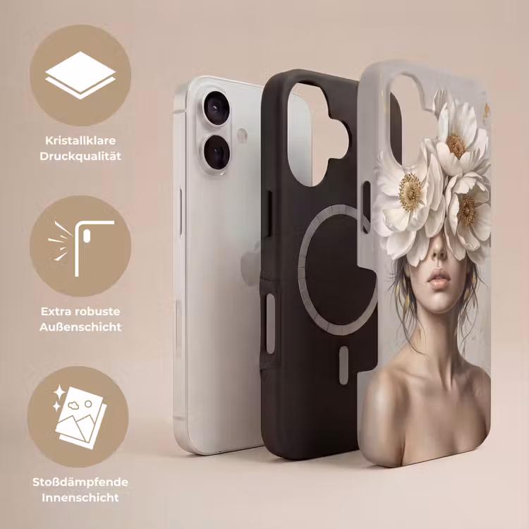 Vrouw - Pioenroos - Wit Toughcase MagSafe Apple iPhone 17 klein -USP_Lagen_DE