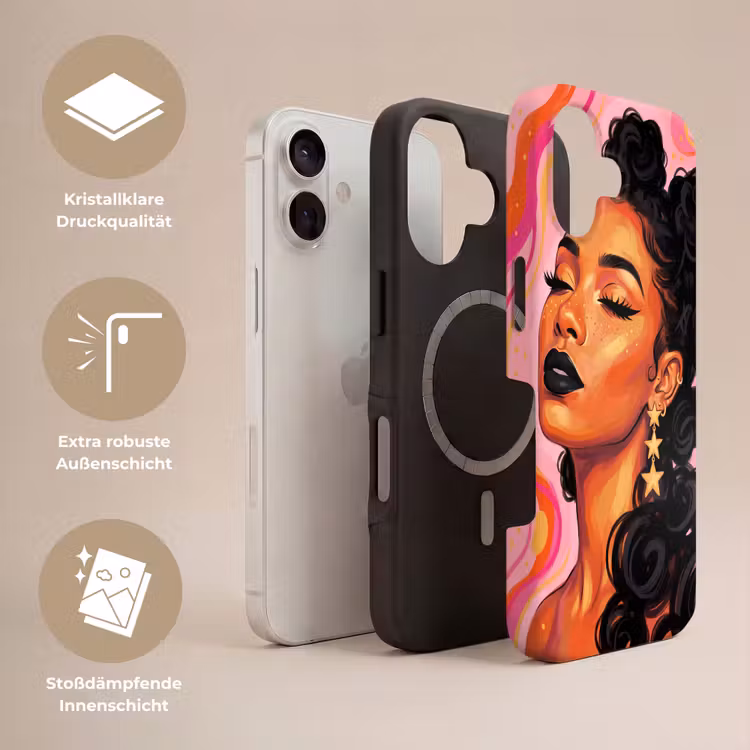 Vrouw - Portret - Abstract - Kleurrijk - Roze Toughcase MagSafe Apple iPhone 17 klein -USP_Lagen_DE