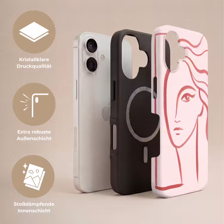 Vrouw - Portret - Abstract - Lijnkunst - Rood Toughcase MagSafe Apple iPhone 17 klein -USP_Lagen_DE