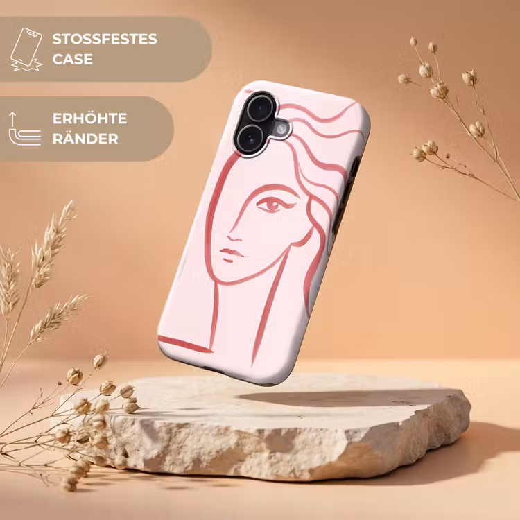 Vrouw - Portret - Abstract - Lijnkunst - Rood Toughcase MagSafe Apple iPhone 17 klein -USP_RandenV_DE
