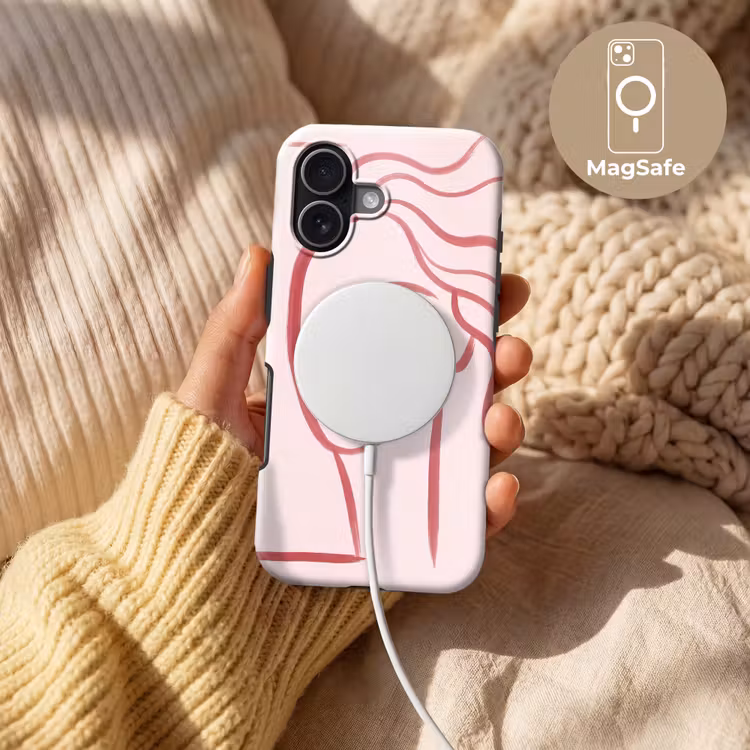 Vrouw - Portret - Abstract - Lijnkunst - Rood Toughcase MagSafe Apple iPhone 17 klein -USP_MagsafeV