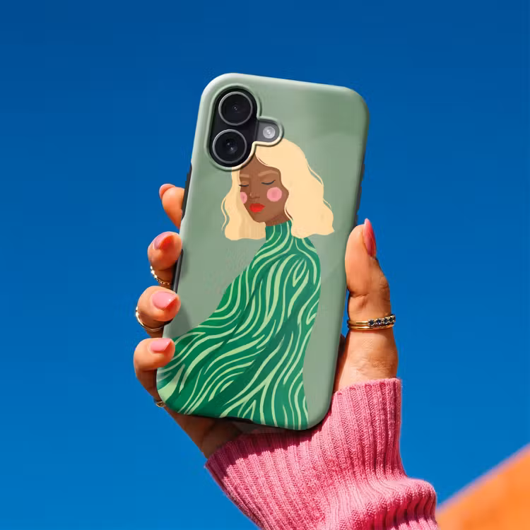 Vrouw - Portret - Illustratie - Modern - Groen Toughcase MagSafe Apple iPhone 17 klein -Sfeer1V