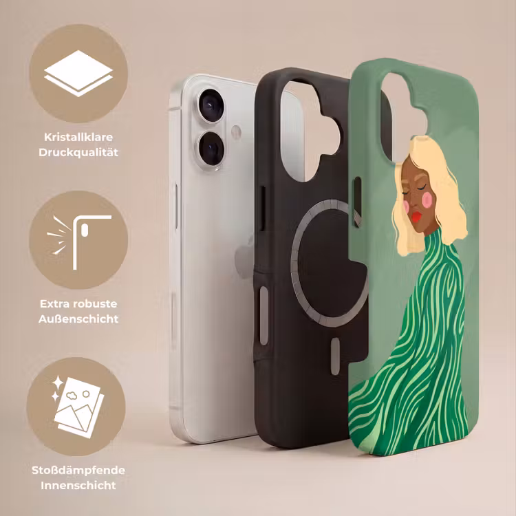 Vrouw - Portret - Illustratie - Modern - Groen Toughcase MagSafe Apple iPhone 17 klein -USP_Lagen_DE