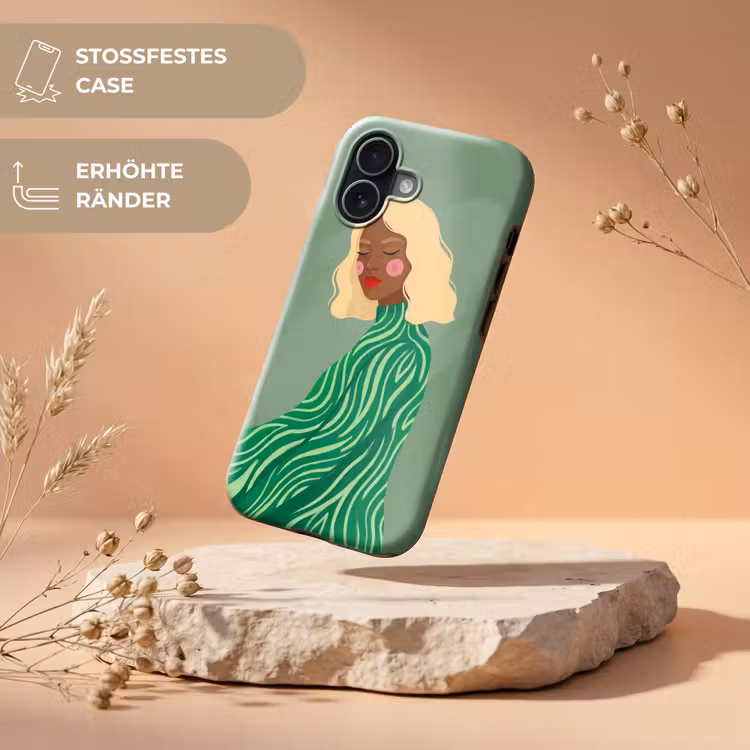 Vrouw - Portret - Illustratie - Modern - Groen Toughcase MagSafe Apple iPhone 17 klein -USP_RandenV_DE