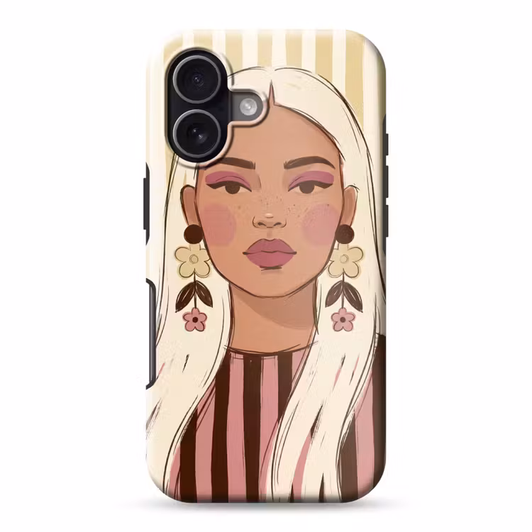 Vrouw - Portret - Illustratie - Modern - Roze Toughcase MagSafe Apple iPhone 17 klein -3d