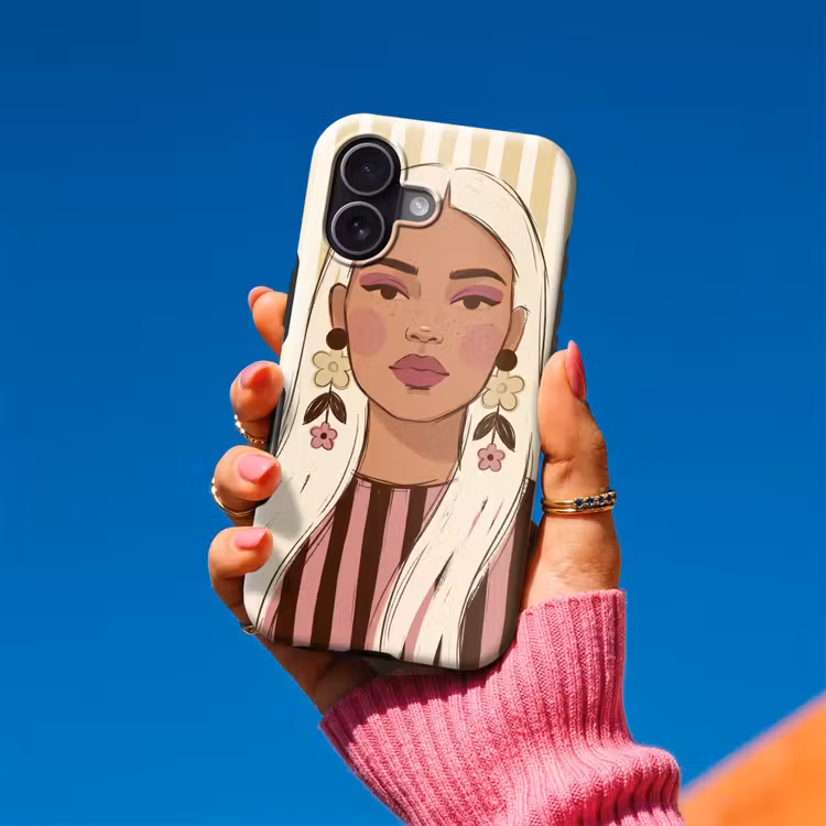 Vrouw - Portret - Illustratie - Modern - Roze Toughcase MagSafe Apple iPhone 17 klein -Sfeer1V