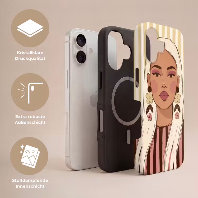 Vrouw - Portret - Illustratie - Modern - Roze Toughcase MagSafe Apple iPhone 17 klein -USP_Lagen_DE