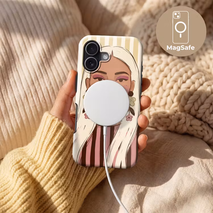 Vrouw - Portret - Illustratie - Modern - Roze Toughcase MagSafe Apple iPhone 17 klein -USP_MagsafeV